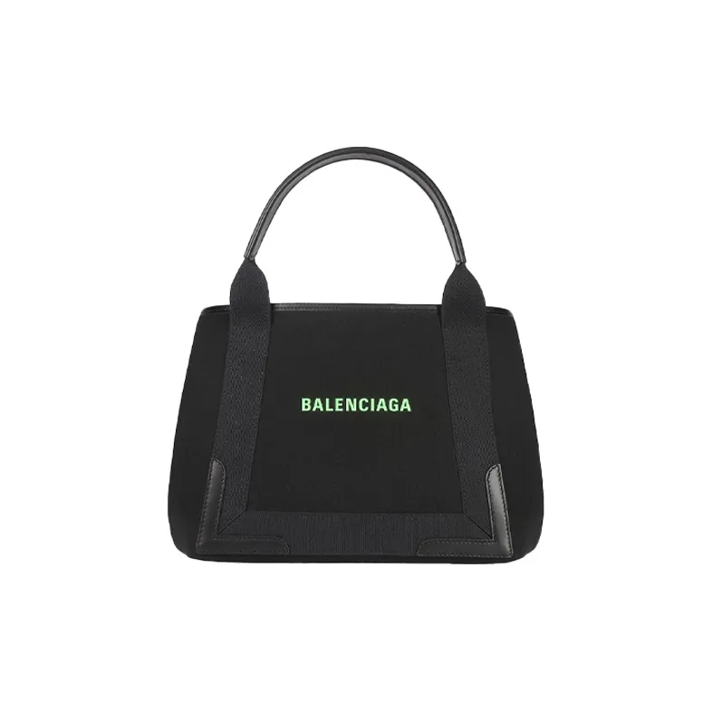 Balenciaga Cotton Canvas With Cow Leather Patchwork Combo Bag Handbag Small Size Women's Black/Neon Green-0