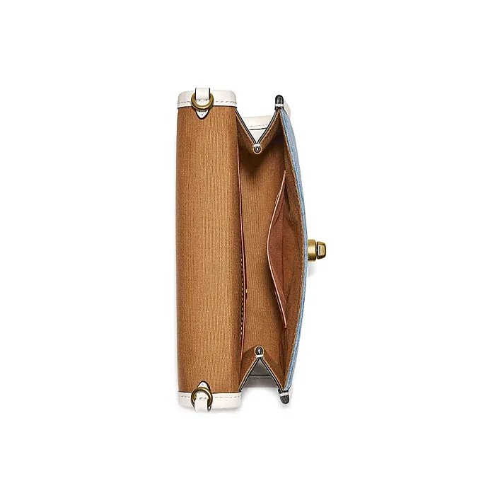 COACH Kip Fabric With Cow Leather Messenger Bag, Handbag, Shoulder Bag, Crossbody Bag Trumpets Women's Blue Monogram-3