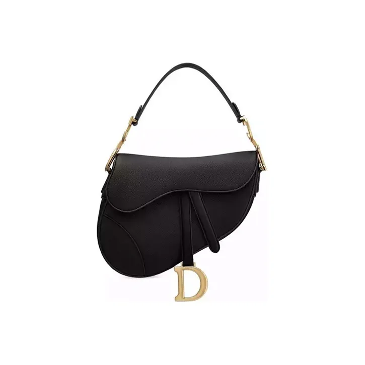 DIOR Saddle Embossed Textured Calfskin Saddle Bag Shoulder Bag Crossbody Bag Women's Black-0