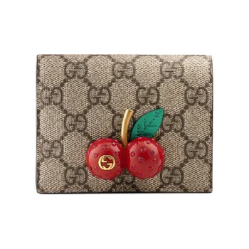 GUCCI GG Supreme Card Case Wallet With Cherries In GG Supreme
