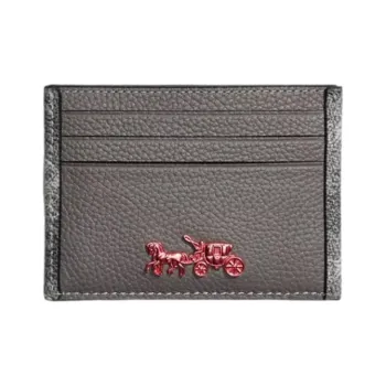 COACH Card Case Leather Storage Money Clip Card Holder Card Wallet Men's Gray
