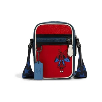COACH Marvel Spider Man Collaboration Terrain Leather Square Bag, Crossbody Bag Mini Women's Red