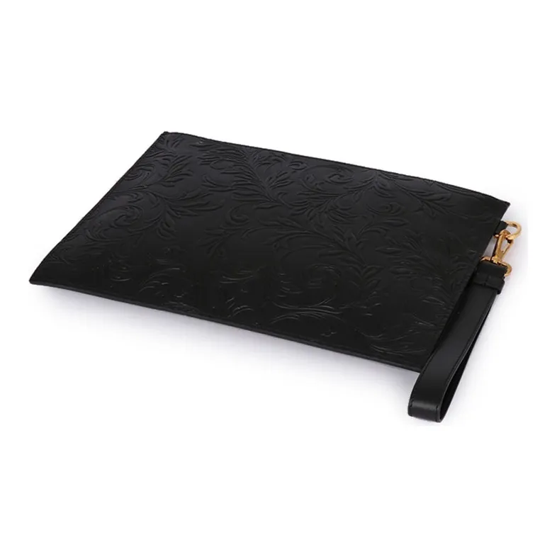 VERSACE Cow Leather Coin Purse Commute Clutch Large Size Men's Black-4