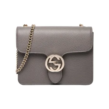 GUCCI Litchi Grain Cow Leather Messenger Bag Wind Chime Bag Crossbody Bag Shoulder Bag Women's Gray