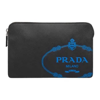 PRADA Cow Leather Clutch Men's Black