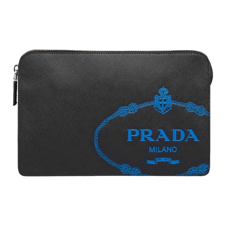 PRADA Cow Leather Clutch Men's Black-0