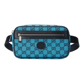 GUCCI GG Multicolor Canvas With Leather Canvas Bag Sling Bag Fanny Pack Unisex Blue/Dark Blue