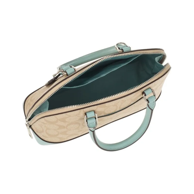 COACH Sierra Leather PVC Handbag Shoulder Bag Crossbody Bag Small Size Women's Mint Green With Khaki Monogram-4