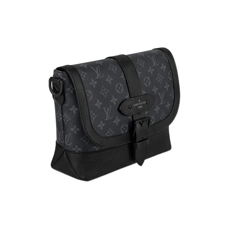 LOUIS VUITTON Saumur Canvas With Leather Trim Messenger Bag Shoulder Bag Crossbody Bag Regular Men's Black-1