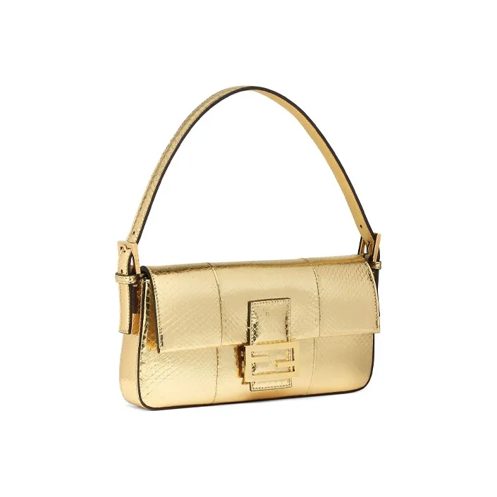 FENDI Baguette Python Pattern Leather Baguette Bag Shoulder Bag Handbag Shoulder Bag Women's Gold-1