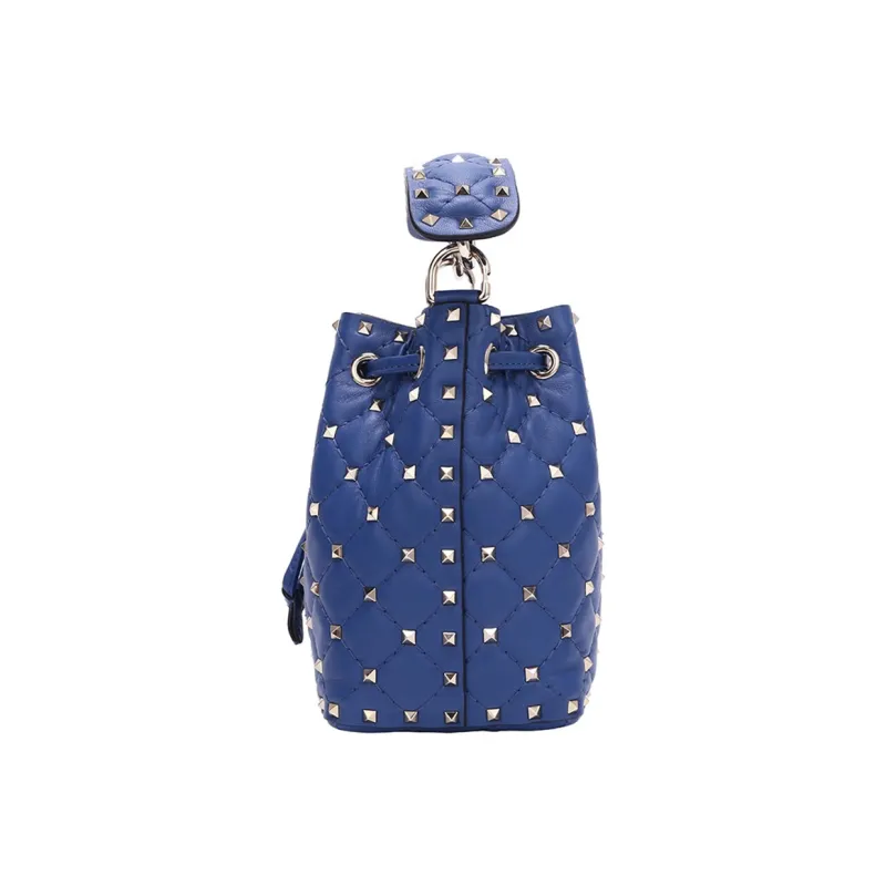 Valentino Leather Bucket Bag Portable Crossbody Bag Shoulder Bag Women's Navy-4