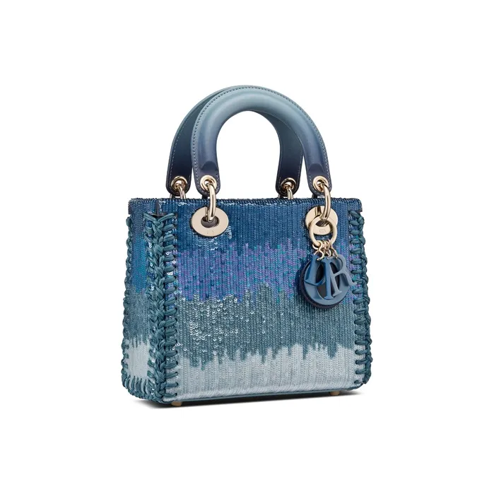 DIOR Lady Dior Embroidery Shoulder Bag Crossbody Bag Handbag Small Size Women's Blue-1