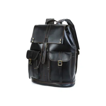 Slazenger Top Grain Cow Leather Backpack Regular Unisex Cool Black
