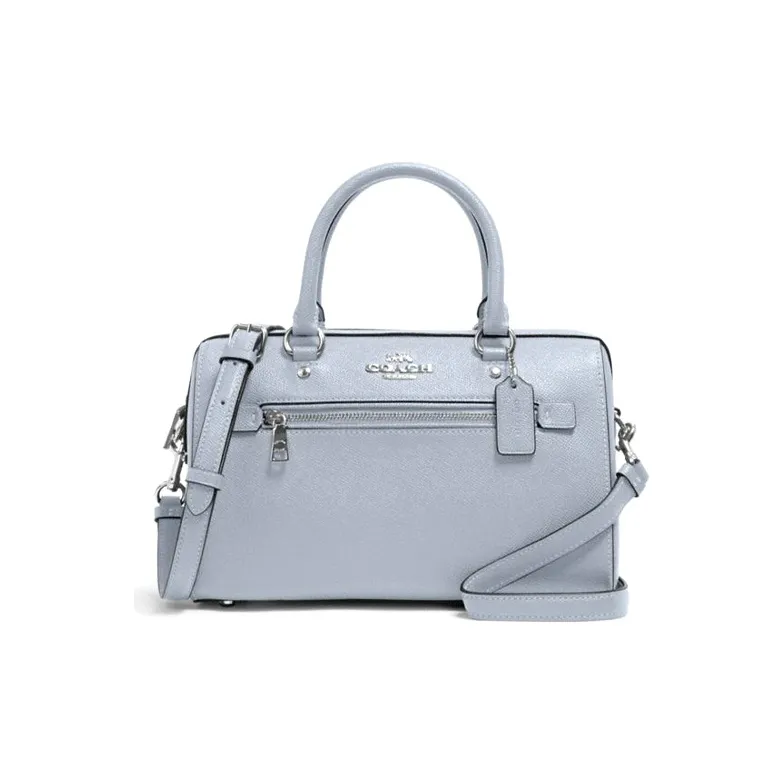 COACH Rowan Leather Boston Bag Handbag Shoulder Bag Crossbody Bag Medium Size Women's Light Blue Gray-0