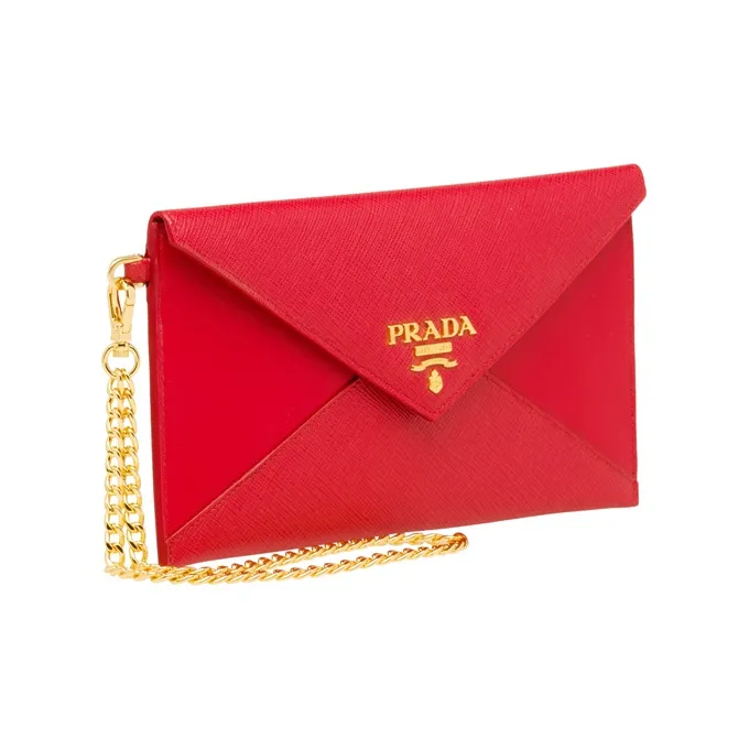 PRADA Saffiano Leather Envelope Bag, Shoulder Bag, Crossbody Bag Regular Women's Red-1