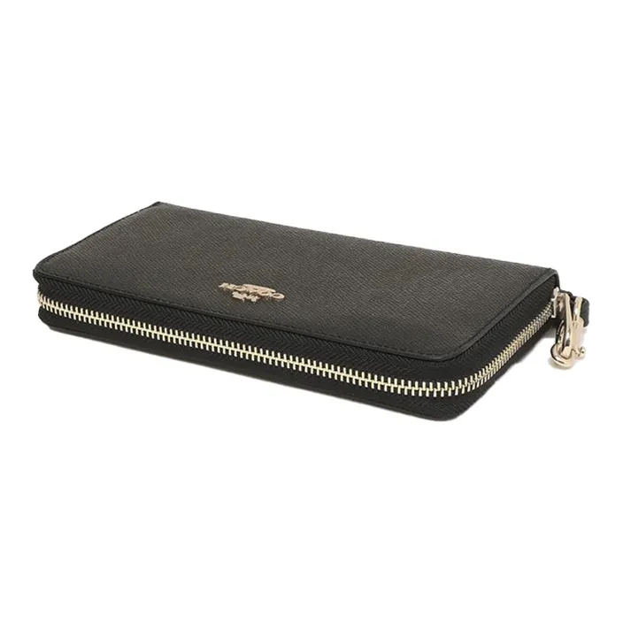COACH Zip Around Leather Wallet Clutch Women's Black Gold-5