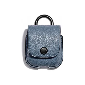 COACH Pebbled Leather Wireless Earphone Case Airpods Box Earphone Case Small Unisex Haze Blue/Morandi Color