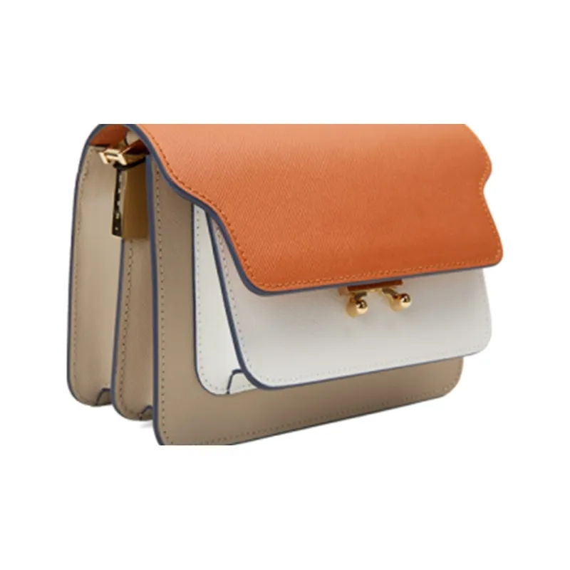 MARNI Cow Leather Trunk Bag, Shoulder Bag Women's Light Khaki & Brown-1