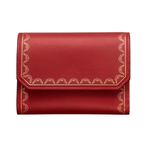 CARTIER GUIRLANDE Calfskin Wallet Small Size Women's Red