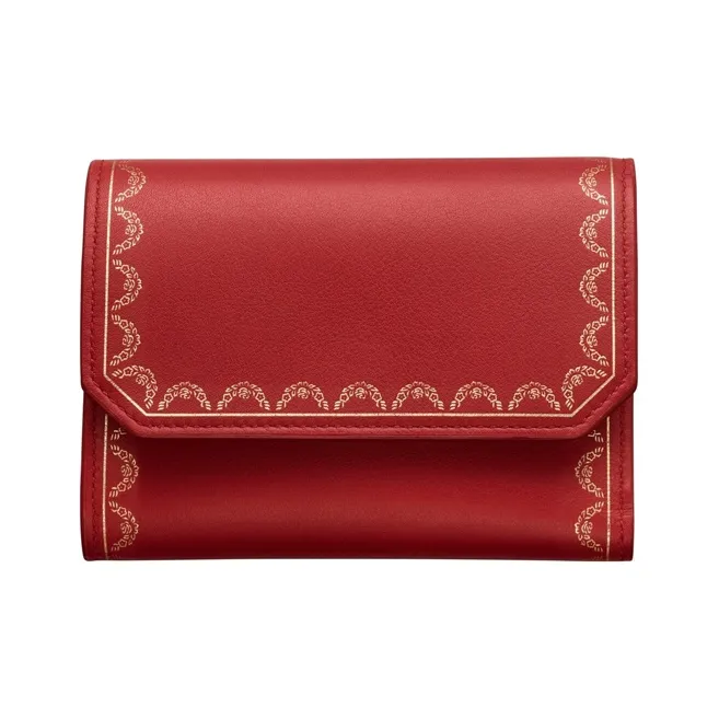 CARTIER GUIRLANDE Calfskin Wallet Small Size Women's Red-0