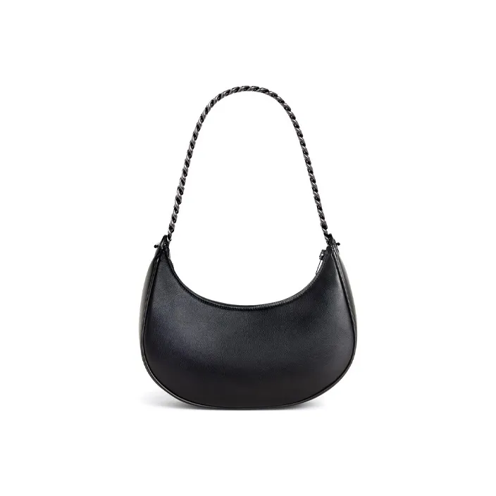 CELINE AVA Smooth Cow Leather Dumpling Bag, Shoulder Bag, Handbag Women's Black Silver-2