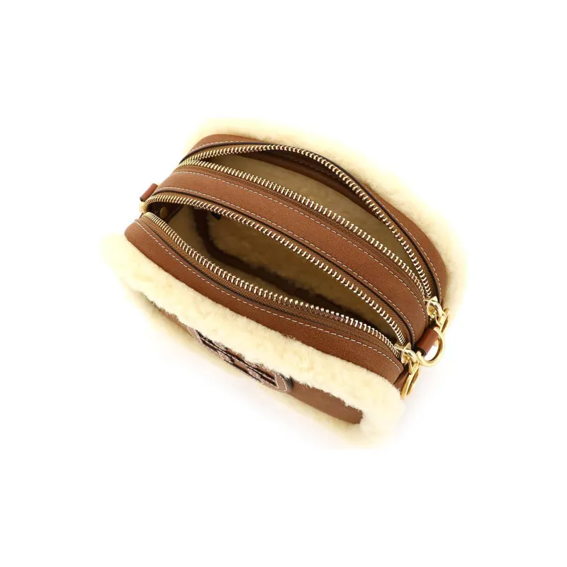 TORY BURCH Shearling Fleece With Leather Camera Crossbody Bag Mini Women's Brown-5