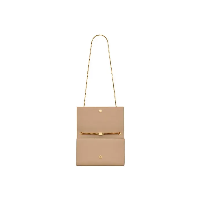 SAINT LAURENT Grain Embossed Leather, Chain Portable Crossbody Bag, Shoulder Bag Women's Dark Beige-5