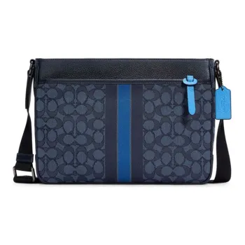 COACH Thompson Cow Leather Fabric Briefcase, Shoulder Bag, Crossbody Bag Large Size Men's Navy Blue