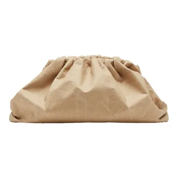 Bottega Veneta Nylon Cloud Bag Clutch Large Size Women's Khaki