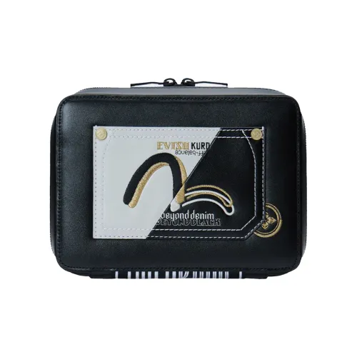 EVISU Leather Clutch Pochette, Crossbody Bag Regular Unisex Black