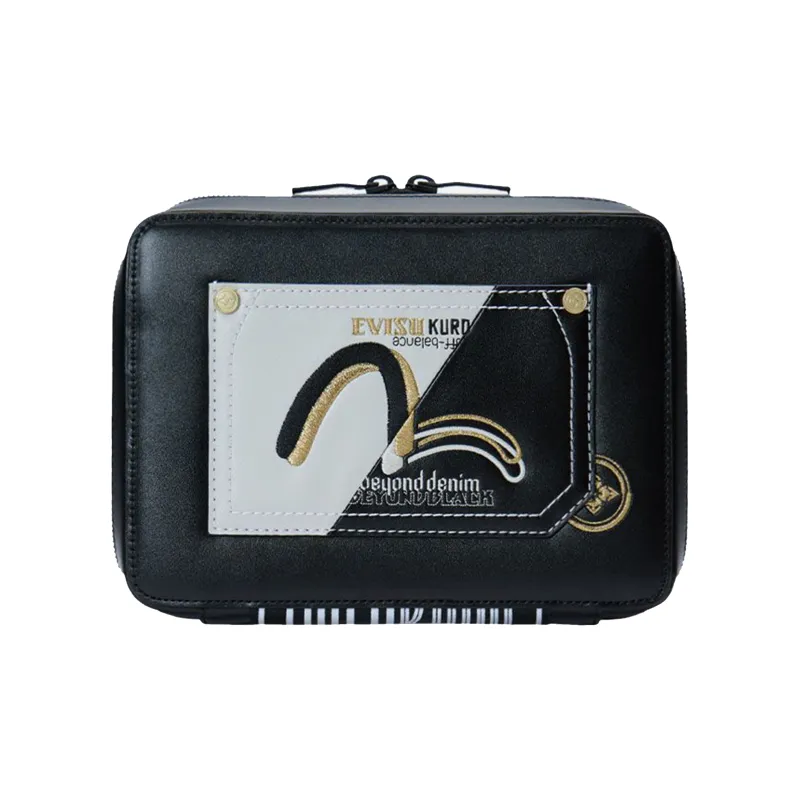 EVISU Leather Clutch Pochette, Crossbody Bag Regular Unisex Black-0