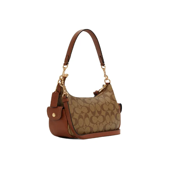 COACH Pennie Canvas With Leather Shoulder Bag, Portable Crossbody Bag Women's Khaki-2