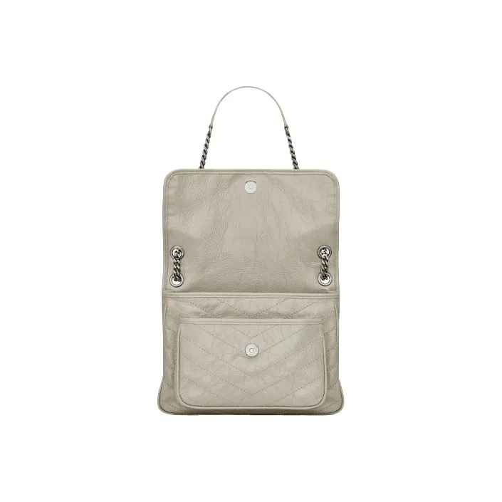 SAINT LAURENT Leather Hobo Bag, Crossbody Bag, Shoulder Bag Medium Size Women's White-5