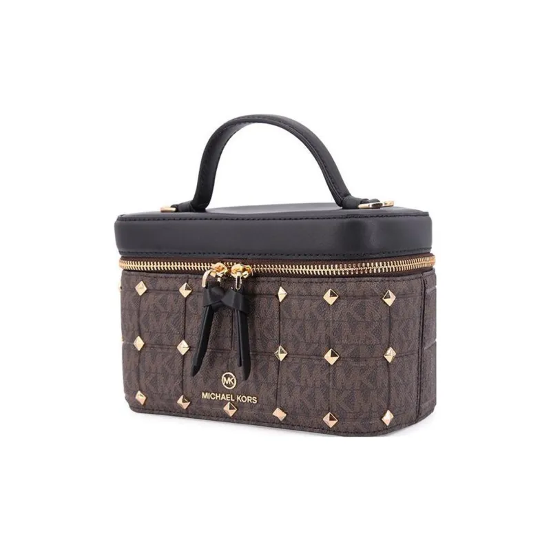 MICHAEL KORS Jet Set Charm Leather Makeup Bag Handbag, Crossbody Bag, Shoulder Bag Trumpets Women's Dark Brown-1
