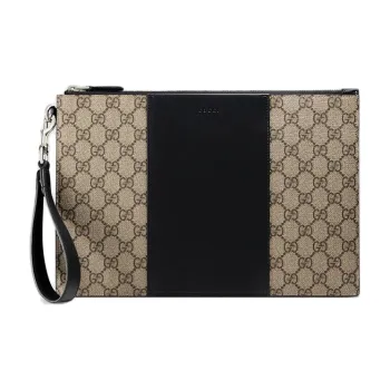 GUCCI Canvas With Leather Clutch Men's Ebony & Black