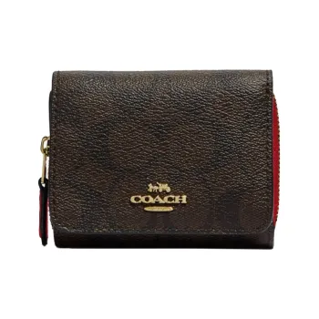 COACH Trifold Wallet Artificial Leather Wallet Women's Brown, True Red