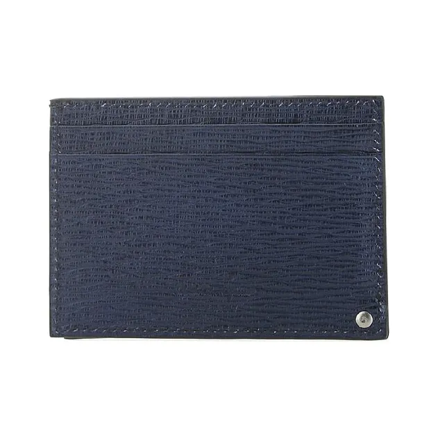 FERRAGAMO Leather Card Holder Wallet Men's Blue-3
