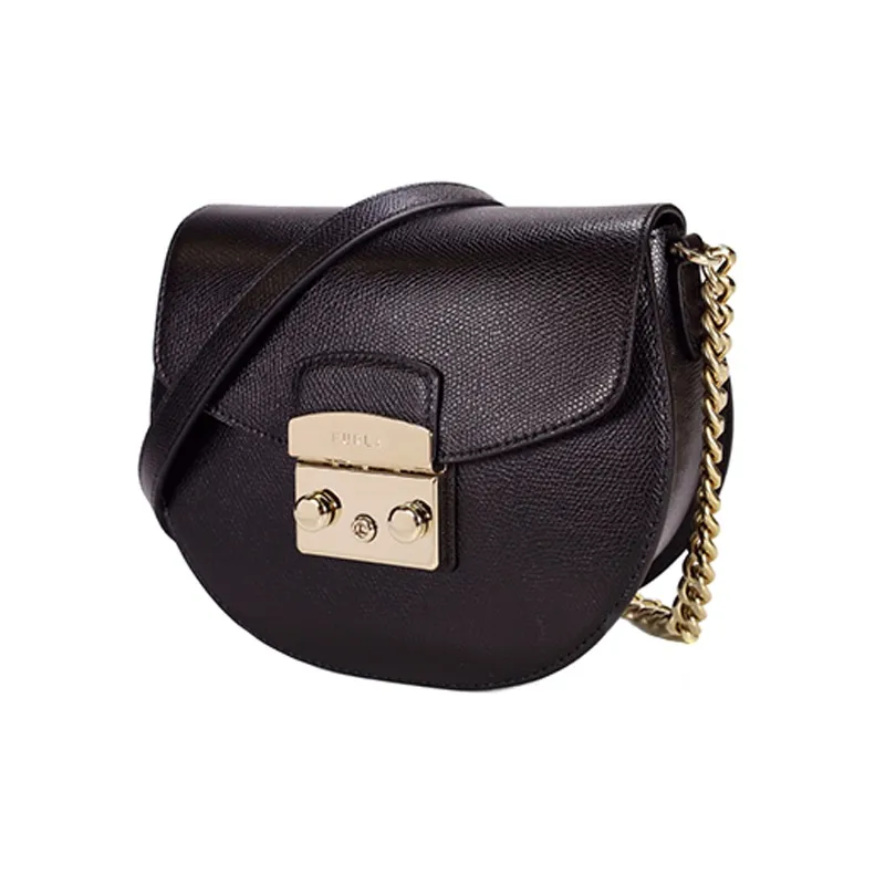 Furla Metropolis Collection Cow Leather Saddle Bag, Shoulder Bag, Crossbody Bag Mini Women's Black-2