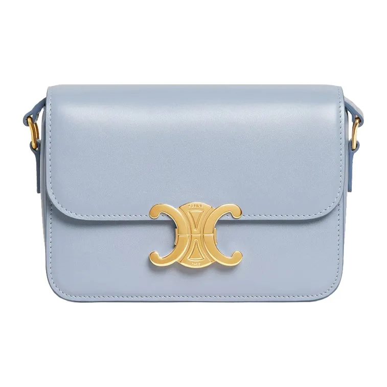 CELINE Triomphe Shiny Cow Leather Shoulder Bag, Handbag, Shoulder Bag, Crossbody Bag Regular Women's Arctic Blue Color-0