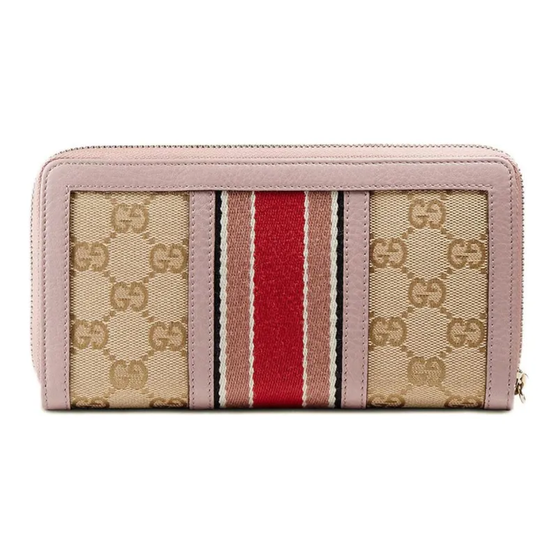 GUCCI Canvas With Leather Wallets With Money Clip Women's Raven Wood/Nude Pink-1