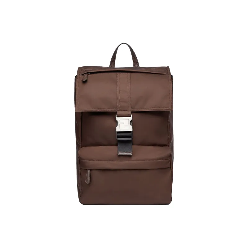 FENDI Fendiness Nylon Fabric Backpack Medium Size Men's Brown-0