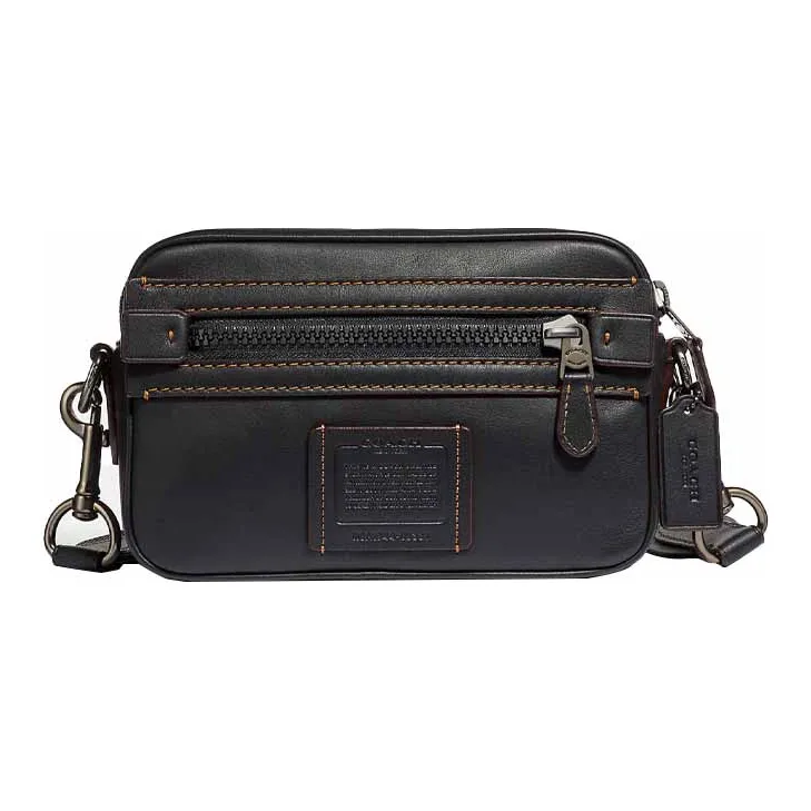 COACH Academy Leather Camera Bag, Shoulder Bag, Crossbody Bag Small Size Men's Black-0
