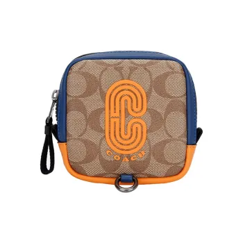 COACH Canvas Camera Bag Coin Purse, Clutch Men's Khaki Brown Multicolor