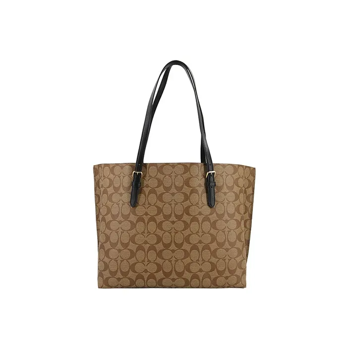 COACH Mollie Canvas With Leather Tote Bag, Shopping Bag, Handbag, Shoulder Bag Tubas Women's Khaki & Black-2