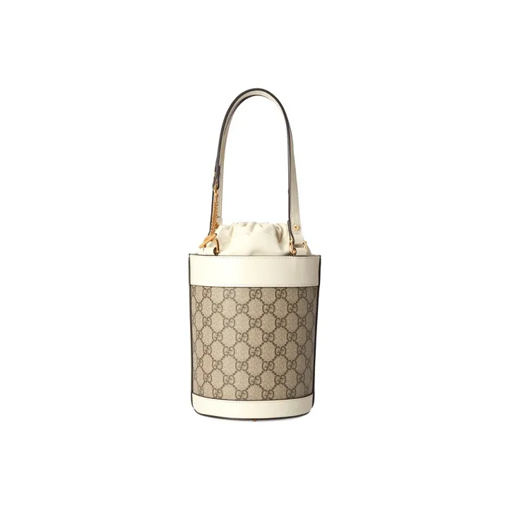 GUCCI Horsebit 1955 Canvas With Leather Bucket Bag, One Shoulder Handbag Trumpets Women's Ebony/White-3