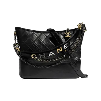 CHANEL Smooth Calf Leather Hobo Bag, Shoulder Bag, Crossbody Bag Medium Size Women's Black
