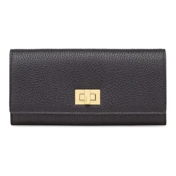 FENDI Peekaboo Calfskin Long Flap Wallet Women's Black
