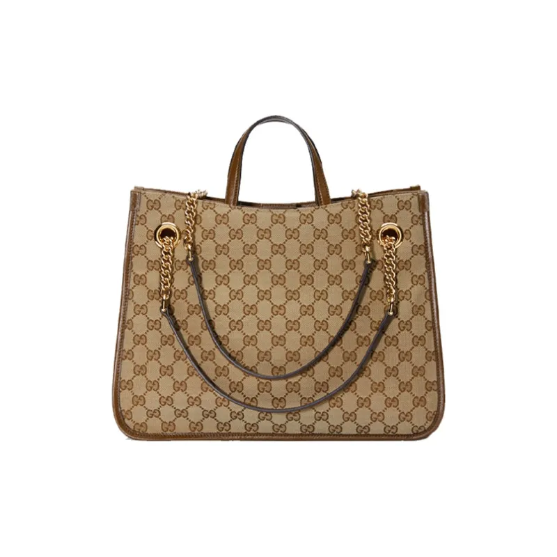 GUCCI Horsebit 1955 Canvas With Leather Tote Bag Shopping Bag Handbag Shoulder Bag Medium Size Unisex Ebony/Brown-3