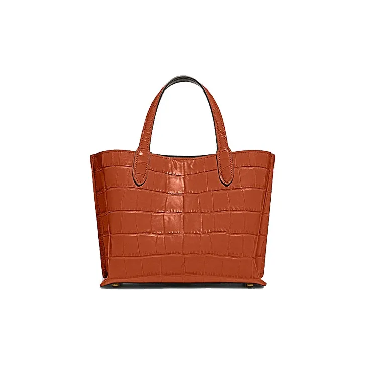 COACH Crocodile Pattern Leather Bucket Bag Tote Bag Shopping Bag Crossbody Handbag Medium Size Women's Caramel Brown-1