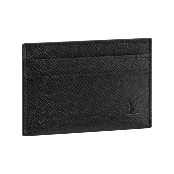 LOUIS VUITTON Taïga Leather Card Clip Card Holder Small Size Men's Black